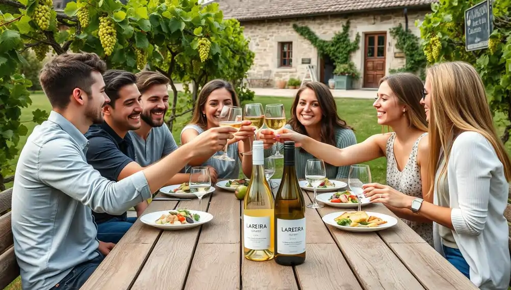 Comida al ire libre en Galicia con vino Godello
