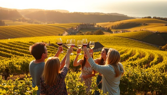 brindis con vino en el campo Gallego