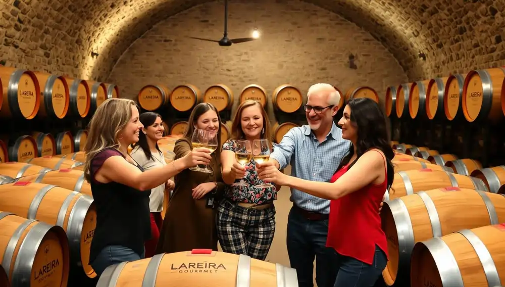 Brindis en una bodega con vino Godello de Lareira Gourmet