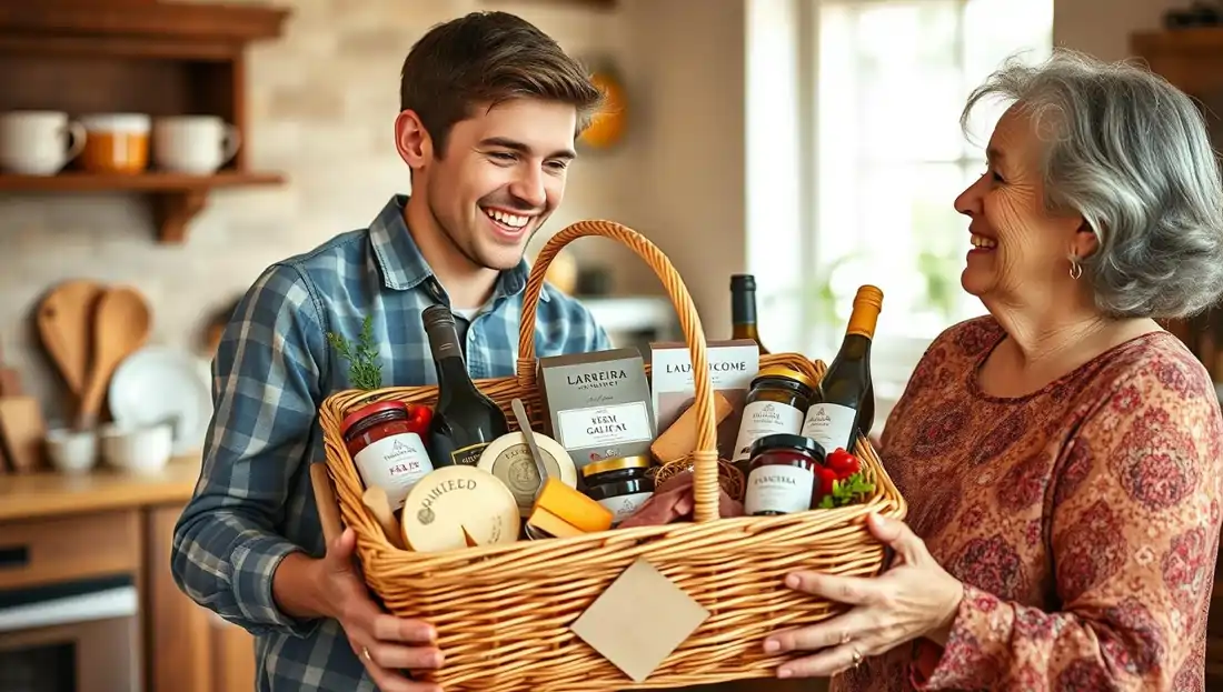 hijo entregando un regalo de Lareira Gourmet el día de la madre