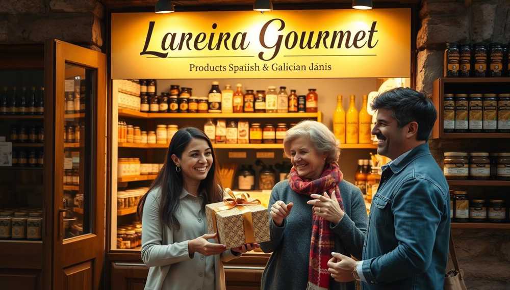 hijos entregando el regalo del día de la madre delante de la tienda Lareira Gourmet