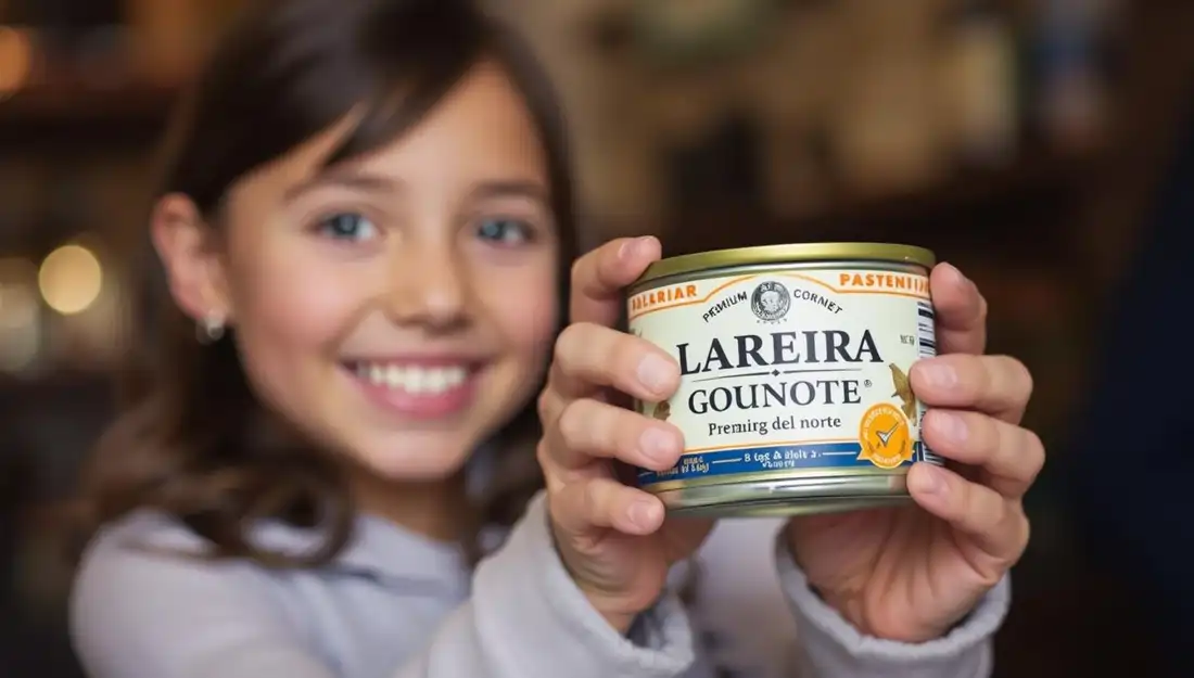 niña sujetando una la de bonito del norte de la marca Lareira Gourmet