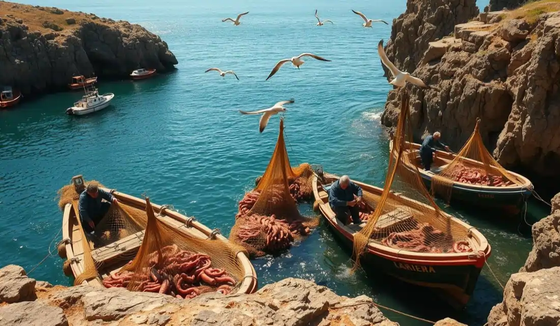 barcos pescando pulpo 